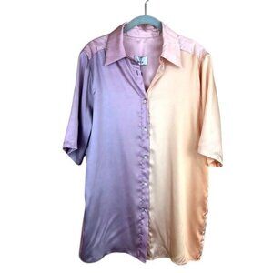 eikō ai Sunset Borneo Oversized Shirt Purple Orange Ombré Shell Button S/M Satin